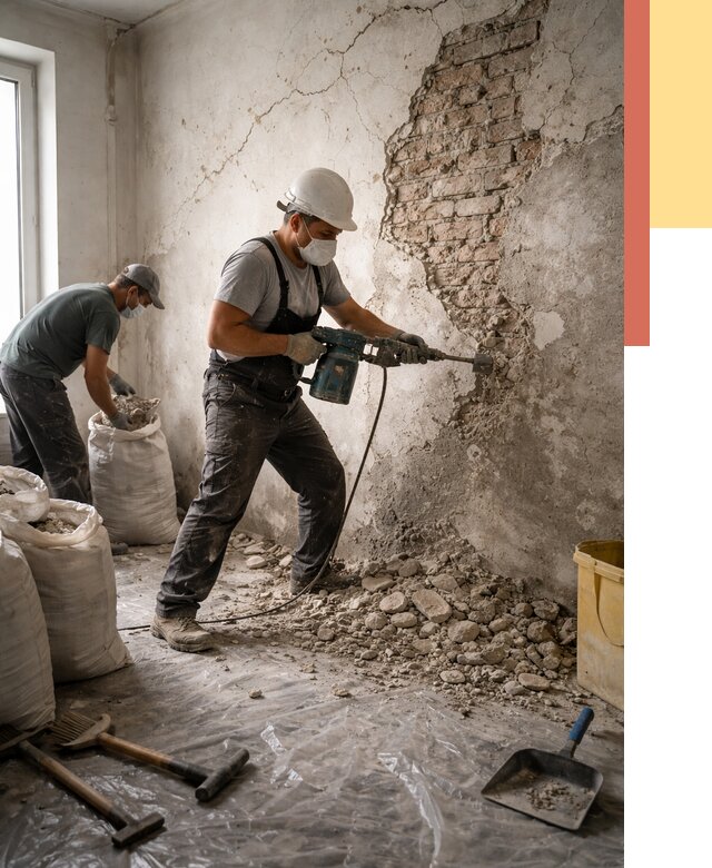 Демонтаж штукатурки со стен в Каспийске от 7330 руб/м² — быстро и недорого | ОТДЕЛОЧНИК-Ксп