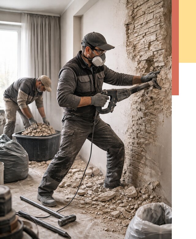 Демонтаж декоративного камня в Каспийске от 1476 руб/м² — быстро и недорого | ОТДЕЛОЧНИК-Ксп