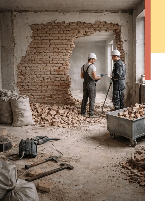 Демонтаж кирпичных стен в Каспийске от 4276 руб. — быстро, недорого, под ключ | ОТДЕЛОЧНИК-Ксп