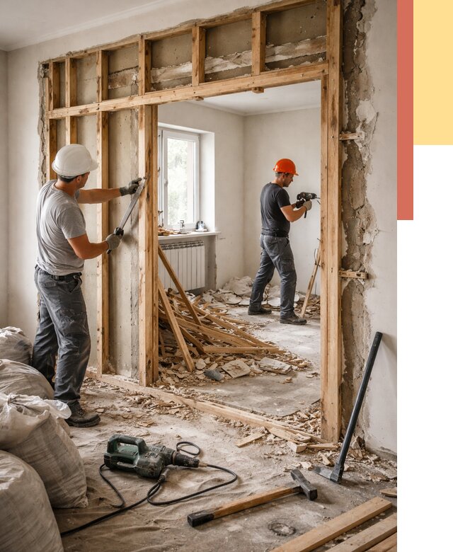 Демонтаж деревянных перегородок в Каспийске от 3258 руб. — быстро и недорого | ОТДЕЛОЧНИК-Ксп