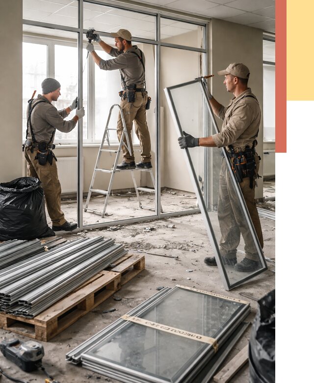 Демонтаж алюминиевых перегородок в Каспийске от 4276 руб. — быстро и недорого | ОТДЕЛОЧНИК-Ксп