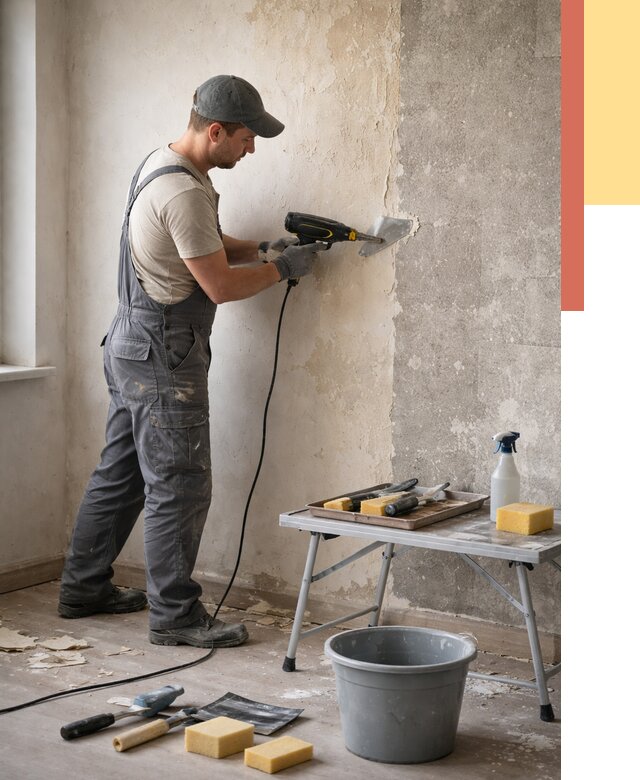 Очистка стен от клея в Каспийске от 1883 руб. — снятие и удаление клея со стен | ОТДЕЛОЧНИК-Ксп