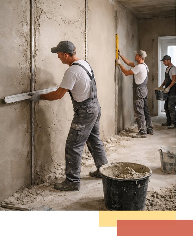 Штукатурка стен по маякам в Каспийске — точная и ровная поверхность