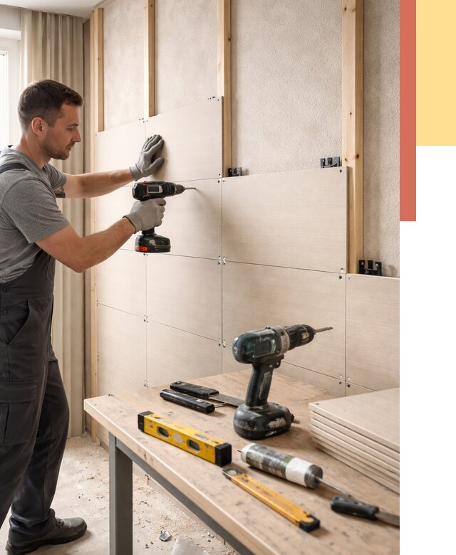 Монтаж МДФ панелей на стены в Каспийске от 1273 руб. под ключ | ОТДЕЛОЧНИК-Ксп