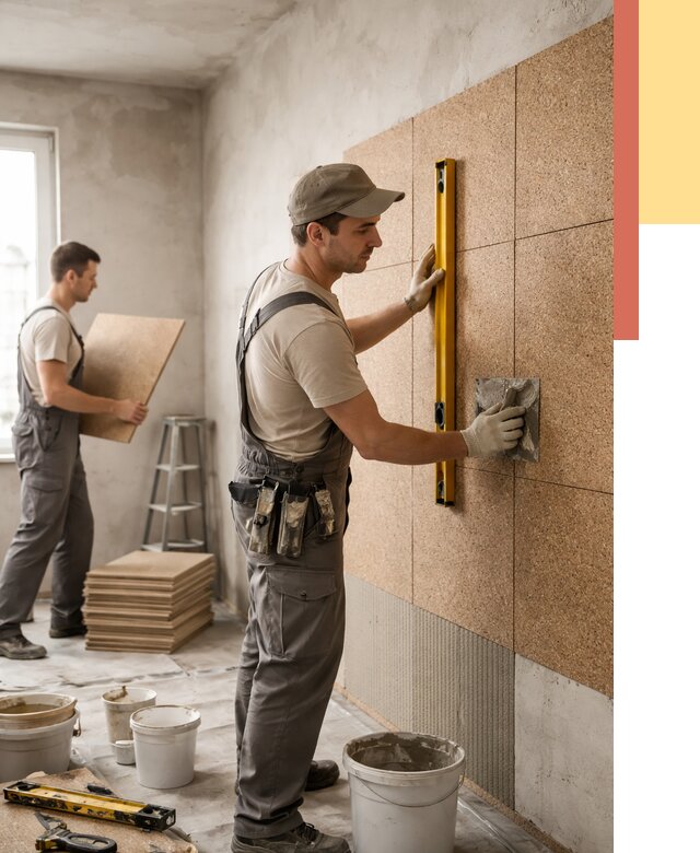 Монтаж пробковых панелей на стены в Каспийске от 3563 руб. — ОТДЕЛОЧНИК-Ксп