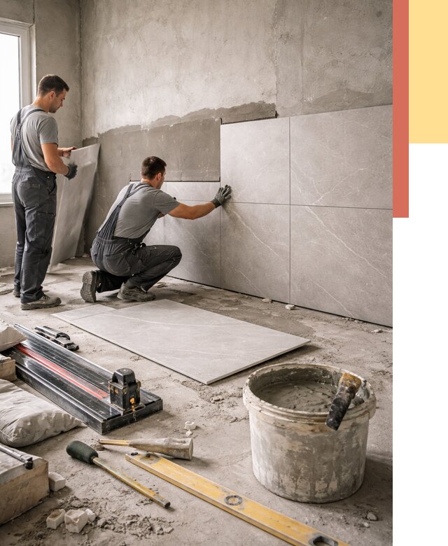 Облицовка стен керамогранитом в Каспийске от 4276 руб./м² — услуги под ключ | ОТДЕЛОЧНИК-Ксп