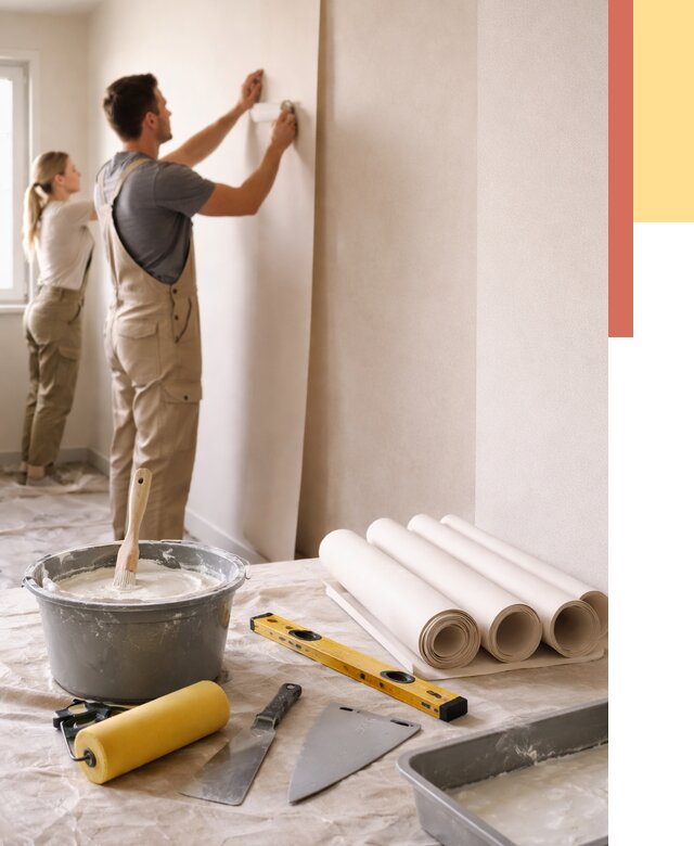 Поклейка бумажных обоев в Каспийске от 5600 руб./м2 — быстро и недорого | ОТДЕЛОЧНИК-Ксп