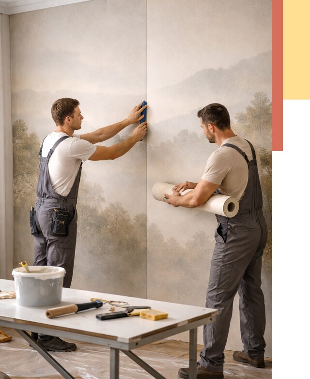 Поклейка фотообоев в Каспийске от 8654 руб/м² — быстро и недорого | ОТДЕЛОЧНИК-Ксп