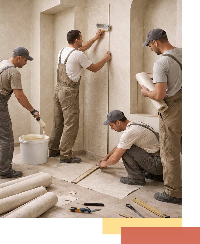 Поклейка обоев на сложные стены и неровные поверхности в Каспийске