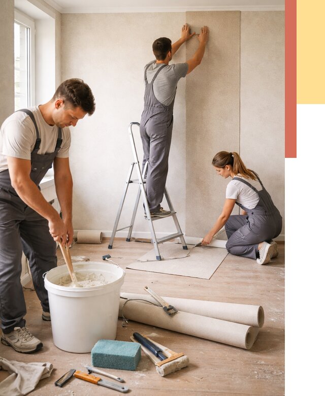 Оклейка стен обоями в Каспийске от 3563 руб/м2 — быстро и недорого | ОТДЕЛОЧНИК-Ксп