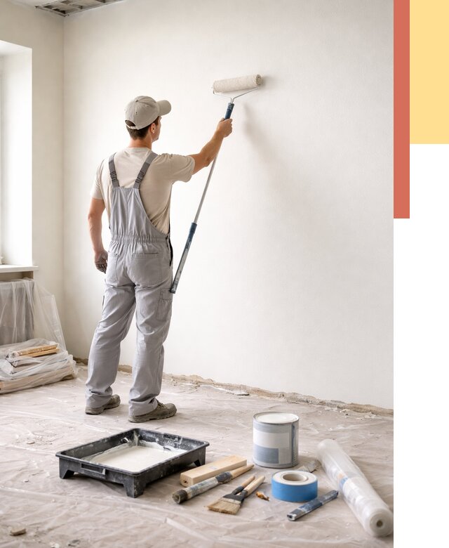 Покраска стен водоэмульсионной краской в Каспийске от 458 руб. за м² | ОТДЕЛОЧНИК-Ксп