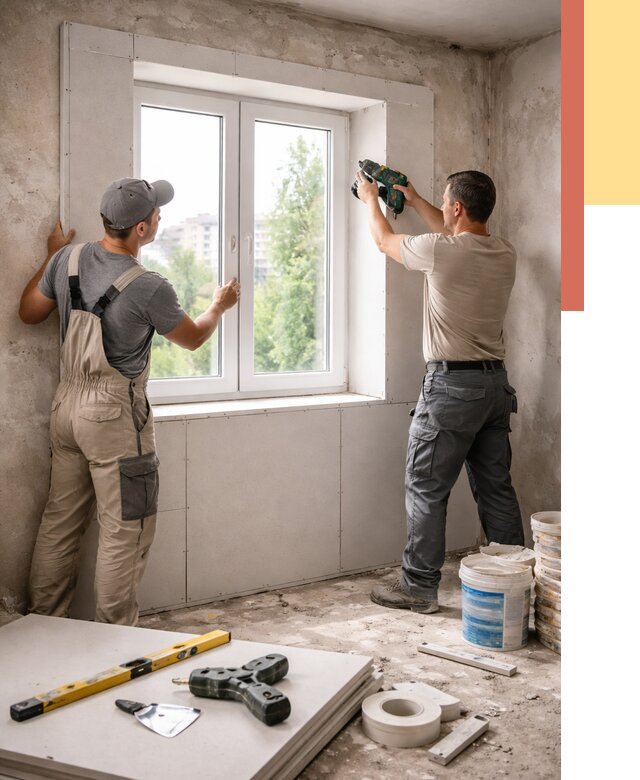 Монтаж откосов из гипсокартона в Каспийске от 4581 руб. под ключ | ОТДЕЛОЧНИК-Ксп