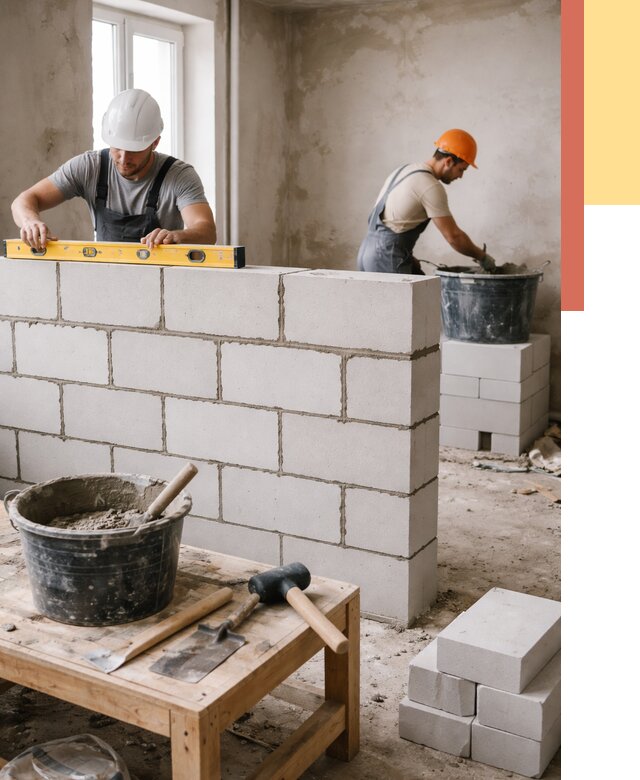 Кладка перегородок из газобетона в Каспийске от 3258 руб. под ключ | ОТДЕЛОЧНИК-Ксп