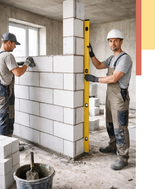 Кладка перегородок из пеноблока в Каспийске от 1833 руб. под ключ | ОТДЕЛОЧНИК-Ксп