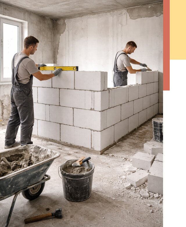 Кладка перегородок из ПГП в Каспийске от 2545 руб./м2 — монтаж и возведение под ключ | ОТДЕЛОЧНИК-Ксп