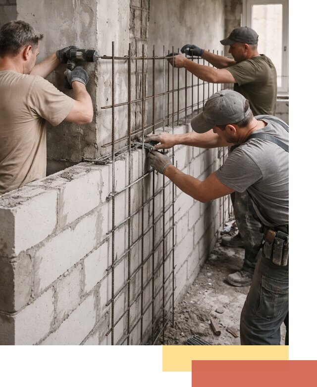 Армирование кладки перегородок в Каспийске профессионально и надёжно