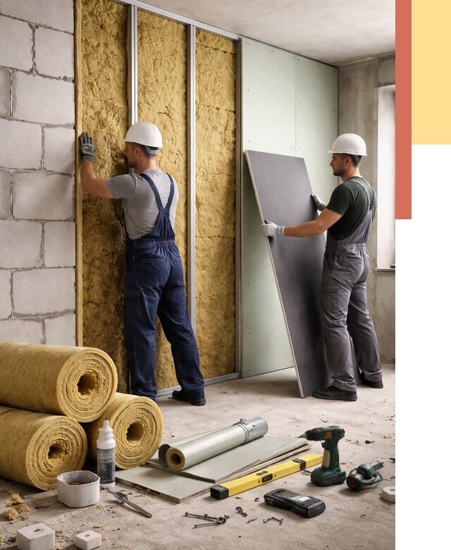 Шумоизоляция перегородок из блоков в Каспийске от 1883 руб./м² — быстро и недорого | ОТДЕЛОЧНИК-Ксп