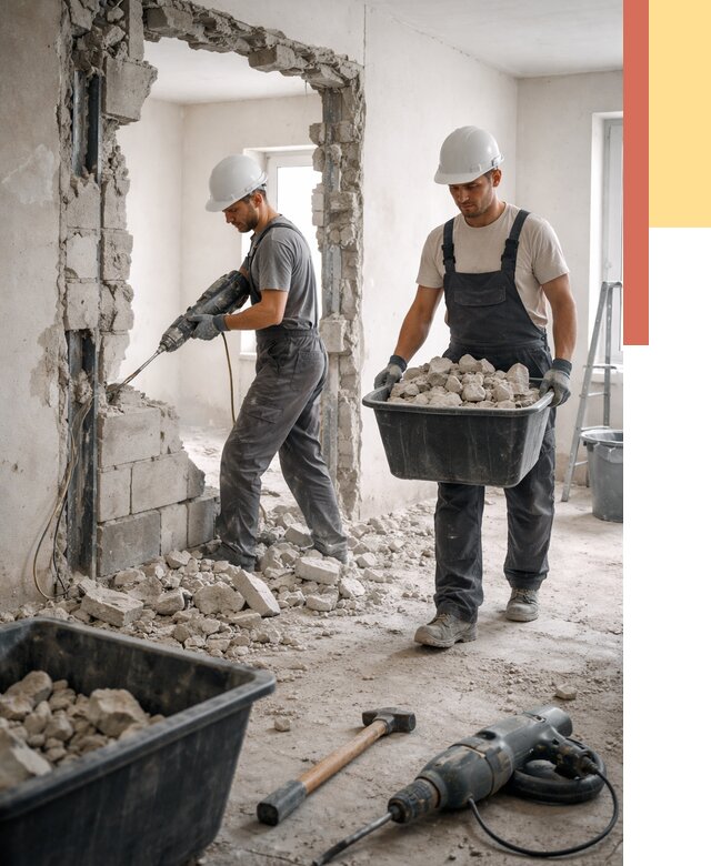 Демонтаж блоковых перегородок в Каспийске от 3818 руб. — быстро и недорого | ОТДЕЛОЧНИК-Ксп