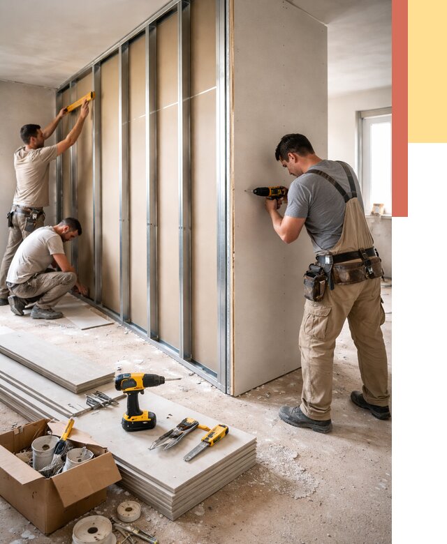 Монтаж однослойной перегородки из гипсокартона в Каспийске от 662 руб. | ОТДЕЛОЧНИК-Ксп