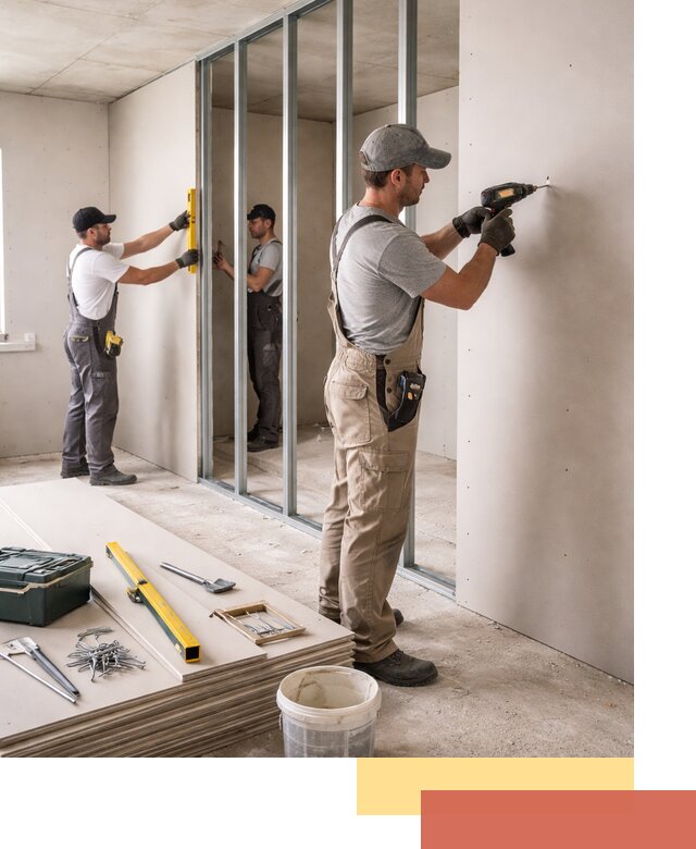 Однослойная перегородка из гипсокартона в Каспийске под ключ, монтаж и отделка