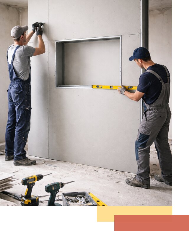 Перегородка из гипсокартона с нишей под декор в Каспийске