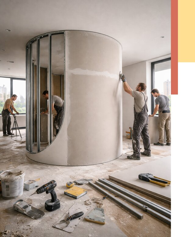 Радиусная перегородка из гипсокартона в Каспийске от 2952 руб. под ключ | ОТДЕЛОЧНИК-Ксп