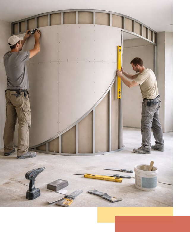 Радиусная перегородка из гипсокартона в Каспийске под ключ