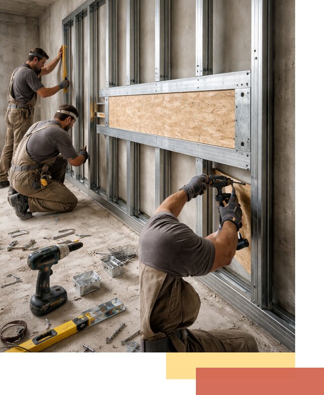 Усиленная перегородка для крепления тяжёлых конструкций в Каспийске