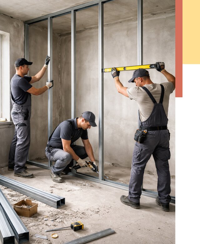 Монтаж каркаса перегородки из профиля в Каспийске от 764 руб. | ОТДЕЛОЧНИК-Ксп