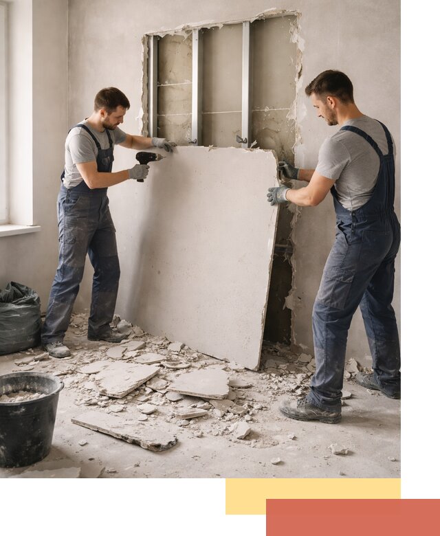 Демонтаж перегородки из гипсокартона в Каспийске быстрый и аккуратный