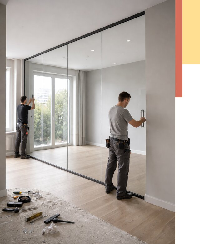 Изготовление стеклянных перегородок в Каспийске от 12574 руб. под ключ | ОТДЕЛОЧНИК-Ксп