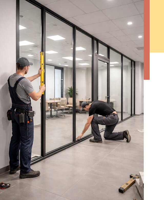 Каркасные стеклянные перегородки в Каспийске под ключ от 9367 руб. | ОТДЕЛОЧНИК-Ксп