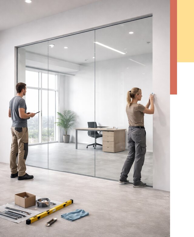 Перегородки из закаленного стекла в Каспийске от 9672 руб. под ключ | ОТДЕЛОЧНИК-Ксп