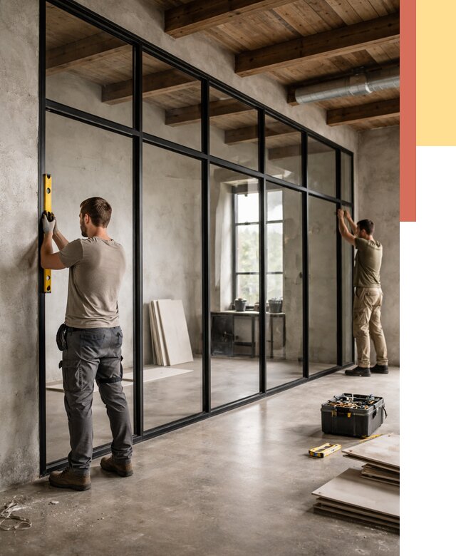 Стеклянные перегородки лофт в Каспийске от 10690 руб. под ключ | ОТДЕЛОЧНИК-Ксп