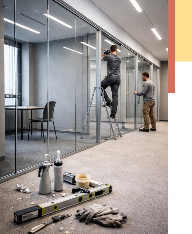 Стеклянные офисные перегородки в Каспийске от 8654 руб. — монтаж и установка | ОТДЕЛОЧНИК-Ксп