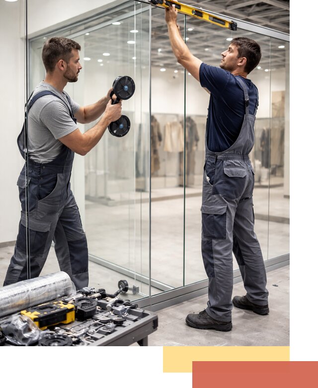 Стеклянные перегородки для магазинов в Каспийске — монтаж и установка