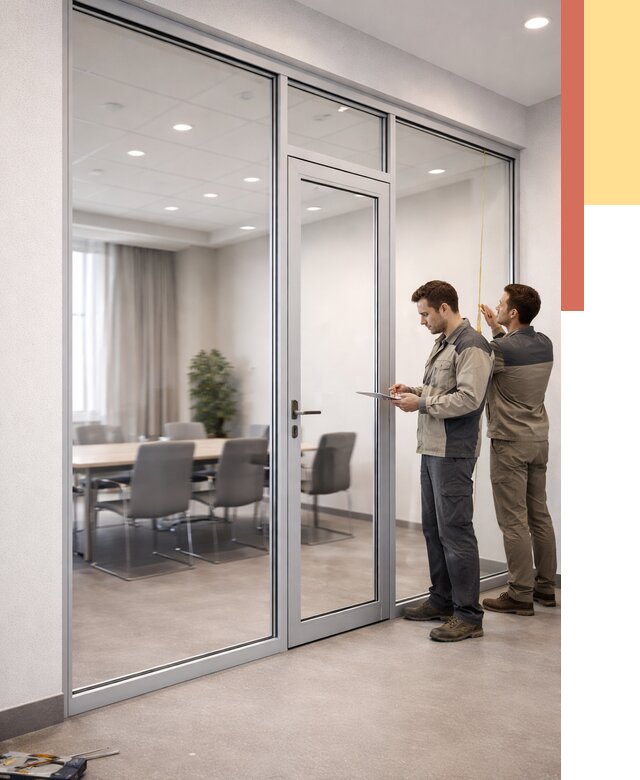 Установка и монтаж алюминиевых перегородок со стеклом в Каспийске от 8348 руб. | ОТДЕЛОЧНИК-Ксп