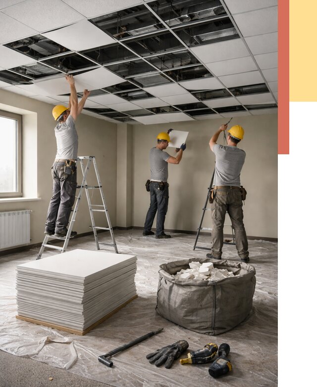 Демонтаж потолка Армстронг в Каспийске от 4581 руб. быстро и недорого | ОТДЕЛОЧНИК-Ксп