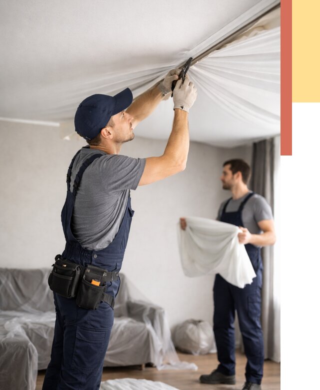 Демонтаж натяжного потолка в Каспийске от 4581 руб. — снятие и разбор под ключ | ОТДЕЛОЧНИК-Ксп