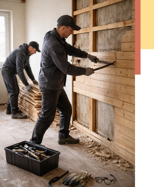 Демонтаж вагонки в Каспийске от 3869 руб/м2 — быстро и недорого | ОТДЕЛОЧНИК-Ксп