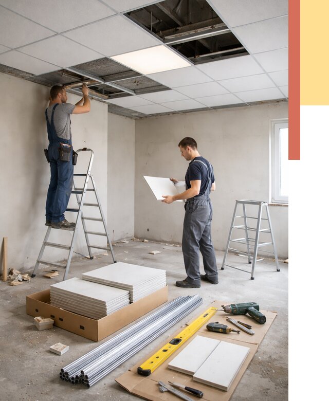 Монтаж потолка армстронг в Каспийске от 4581 руб/м2 — быстрая установка под ключ | ОТДЕЛОЧНИК-Ксп