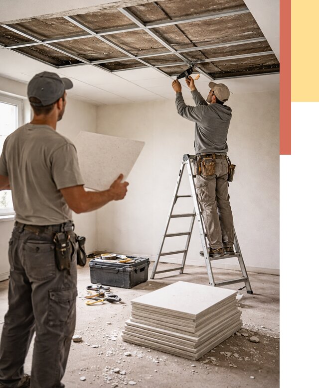 Замена плит подвесного потолка в Каспийске от 1782 руб. быстро и недорого | ОТДЕЛОЧНИК-Ксп