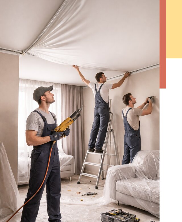 Установка натяжного потолка в Каспийске от 4581 руб. | Быстро и недорого — ОТДЕЛОЧНИК-Ксп