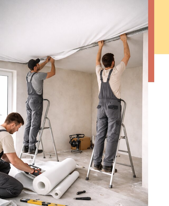 Монтаж тканевого натяжного потолка в Каспийске от 3563 руб. под ключ | ОТДЕЛОЧНИК-Ксп