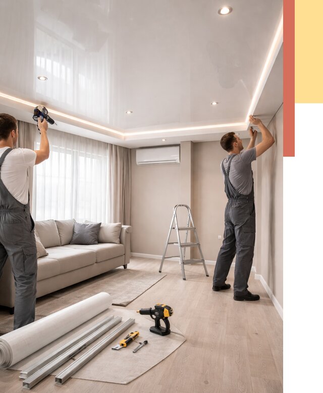 Монтаж глянцевого натяжного потолка в Каспийске от 764 руб. под ключ | ОТДЕЛОЧНИК-Ксп