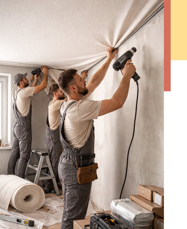 Монтаж фактурного натяжного потолка в Каспийске от 764 руб. — ОТДЕЛОЧНИК-Ксп