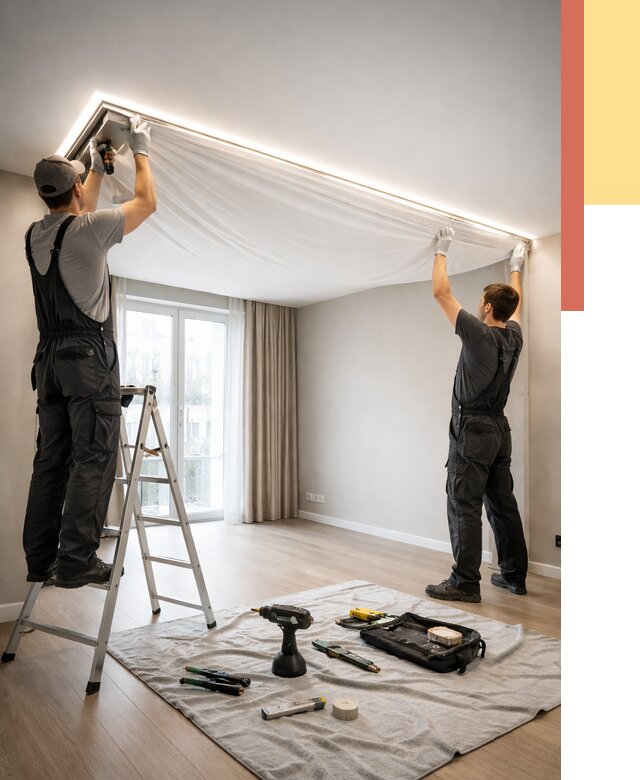 Монтаж парящего натяжного потолка в Каспийске от 4581 руб. быстро и недорого | ОТДЕЛОЧНИК-Ксп