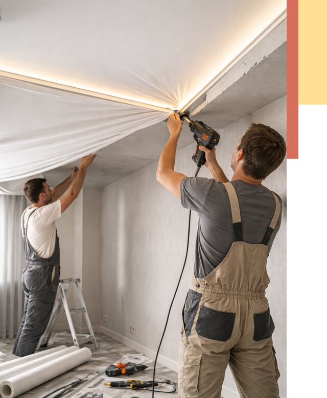 Монтаж натяжного потолка с подсветкой в Каспийске от 967 руб. | ОТДЕЛОЧНИК-Ксп