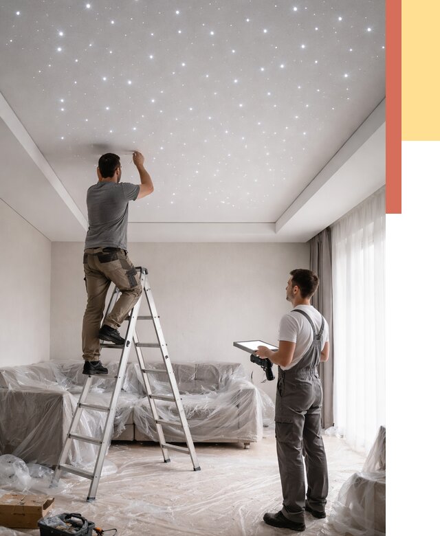 Монтаж натяжного потолка «звездное небо» в Каспийске от 6618 руб. | ОТДЕЛОЧНИК-Ксп