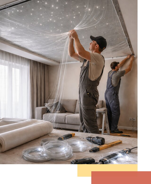 Монтаж натяжного потолка «Звездное небо» в Каспийске